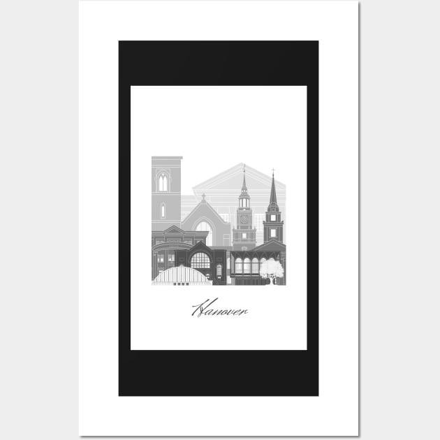 Hanover, NH, United States, map skyline - 05 style Wall Art by GreenGreenDream